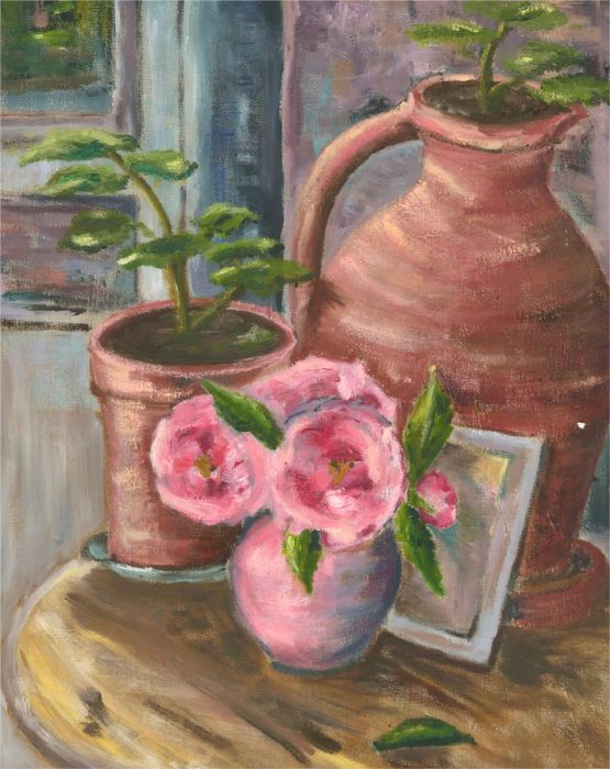 Mid 20th Century Oil - Garden Roses Still Life