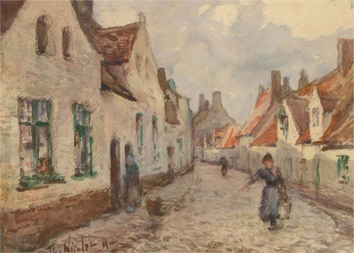 Thomas Nicolet - Early 20th Century Watercolour, Rue De Rouleau, Bruges