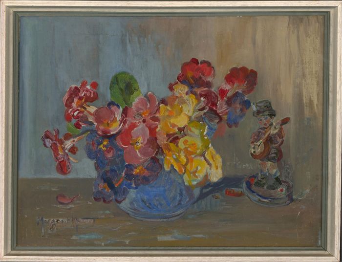 Margaret Morcom - Mid 20th Century Oil, Flowers and a Statuette
