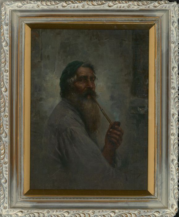 Raffaele Frigerio (1875-1948) - Early 20th Century Oil, Artist With His Pipe