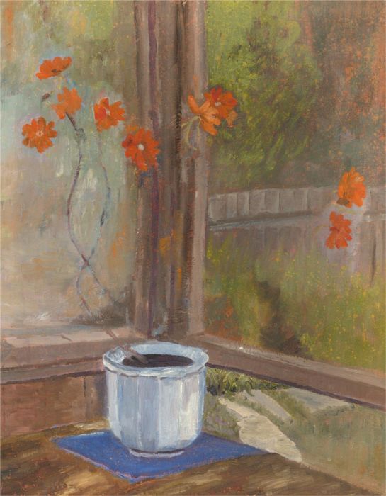 Sylvia Grottick - 20th Century Oil, White Vase and Orange Flowers