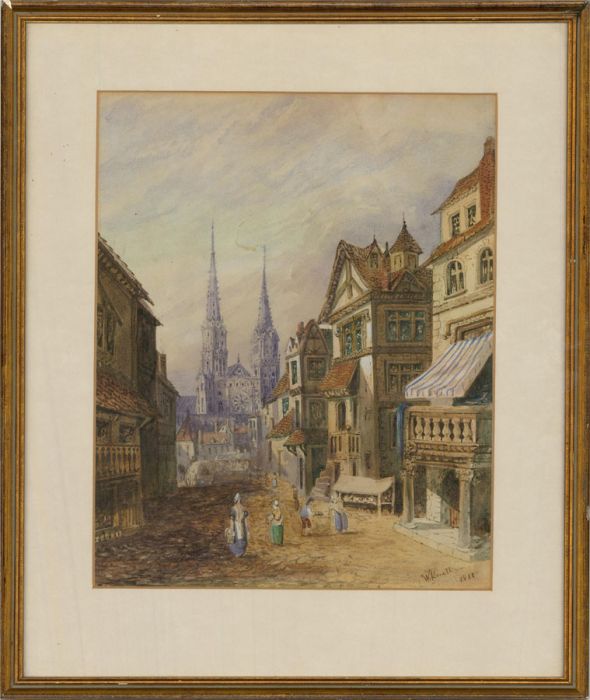 W. Knell - 1881 Watercolour, View Of Chartres Cathedral