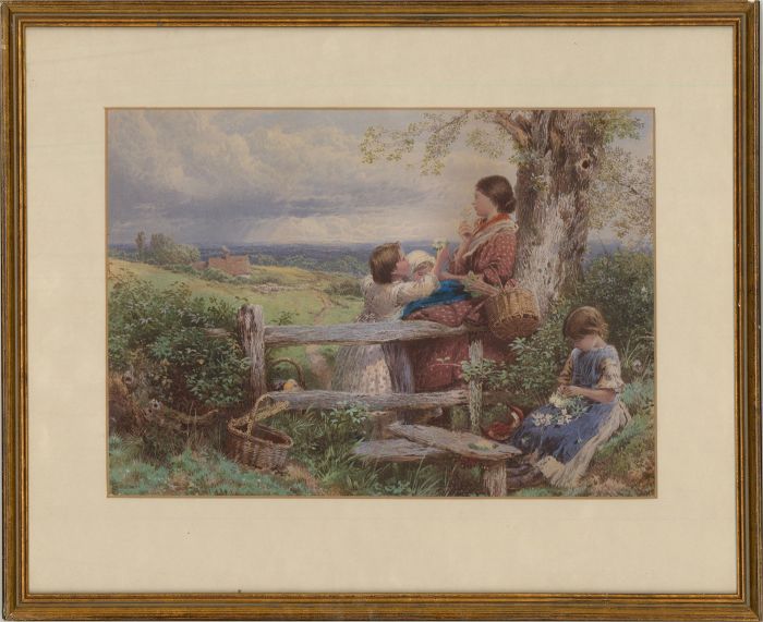 After Myles Birket Foster RWS (1825-1899) -20thC Baxter Print, The Rustic Stile