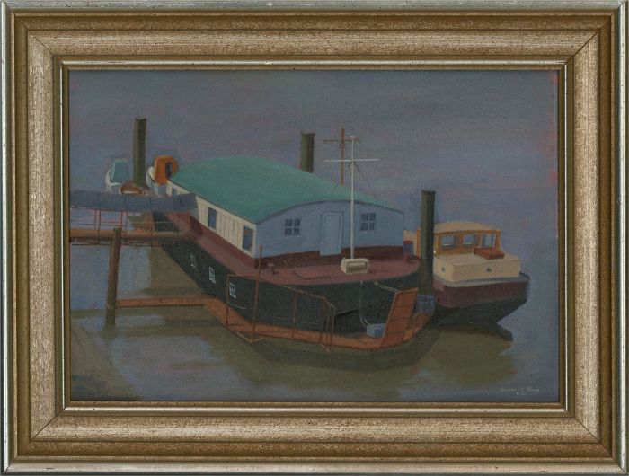 Stewart Charles Hine (1928-2018) - 2001 Oil, Houseboats, Kew