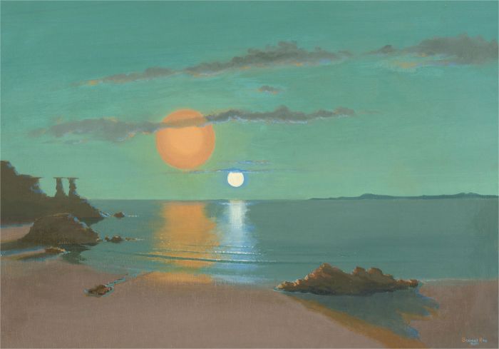 Stewart Charles Hine (1928-2018) - 1982 Oil, Sunset, Kyra Bay, Beta Cygni III