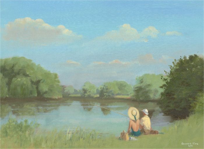 Stewart Charles Hine (1928-2018) - 1991 Oil, Lake Fishing