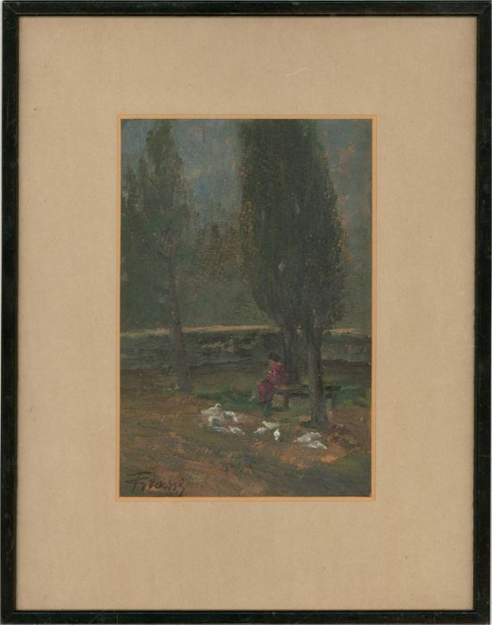Fitoussi - Early 20th Century Oil, Feeding the Birds