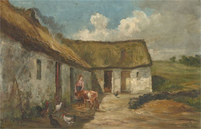 J. Morison - Late 19th Century Oil, Feeding The Calf