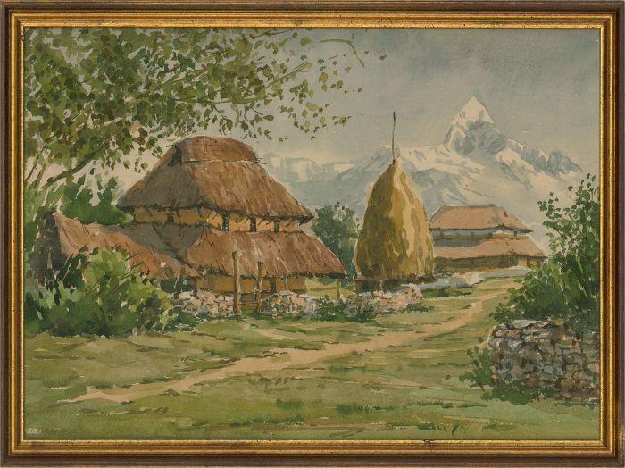 Double Sided 20th Century Watercolour - Nepal Landscape