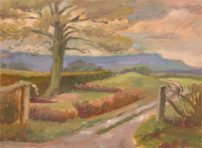20th Century Oil - An Early Morning View with Country Lane