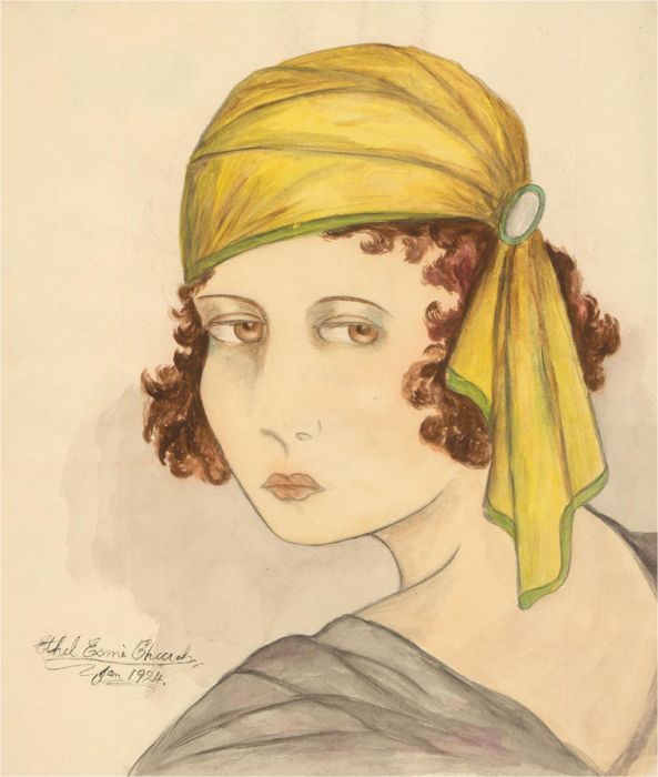 Ethel Esme Church - 1924 Watercolour, Woman with Yellow Headscarf