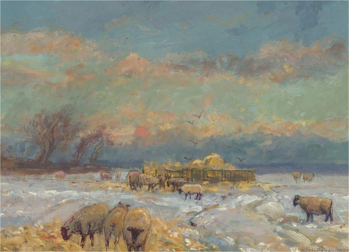 Keith Johnson (1931-2018) - Contemporary Oil, Feeding the Sheep