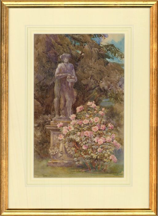 Early 20th Century Watercolour - Garden Statue