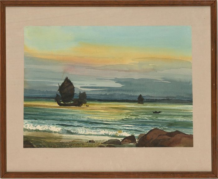 20th Century Watercolour - Seascape at Dusk