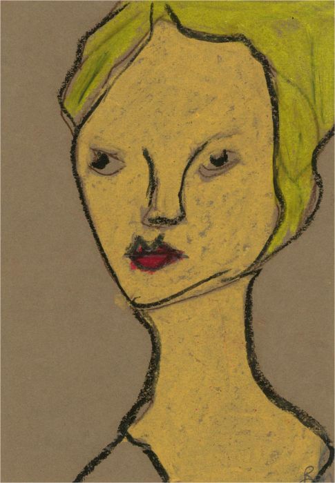 Ben Carrivick - Contemporary Pastel, Blonde Figure with Red Lips II