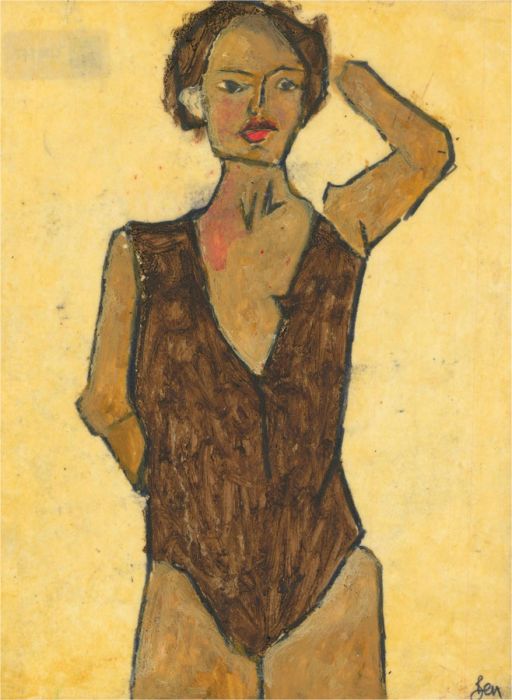 Ben Carrivick - Contemporary Oil, Brown Swimming Suit