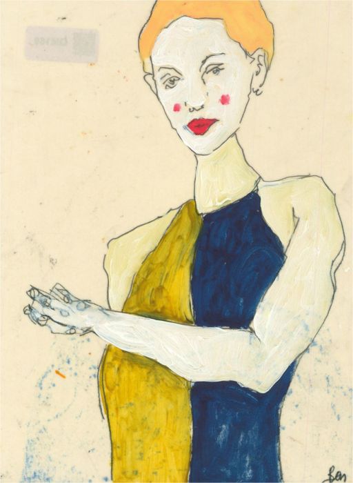 Ben Carrivick - Contemporary Oil, Blue and Yellow Dress