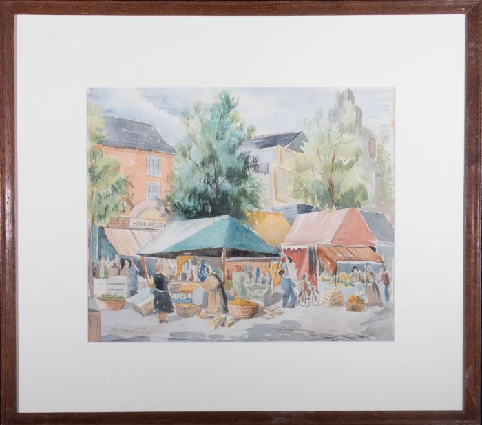 Raymond Malmstrom (1914-2001) - Mid 20C Watercolour, The Marketplace, Dinard