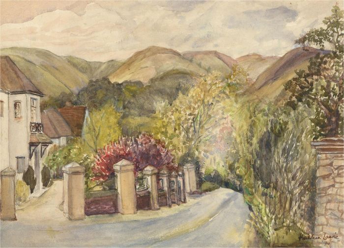 Kathleen Laurie - 1974 Watercolour, The Long Mynd, view from Church Stretton