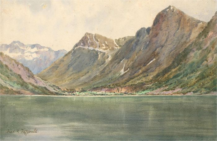 Fred R. Fitzgerald (1869-1944) - Watercolour, Summer Morning at Oye, Norway