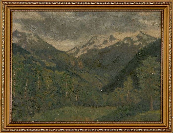Mid 20th Century Oil - Storm Clouds Over The Mountains