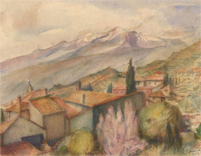 Kathleen Laurie - 1957 Watercolour, Mount Etna above Taormina, Sicily