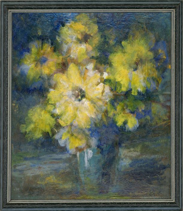 L. Parzer - Contemporary Acrylic, Yellow Flowers in a Blue Vase