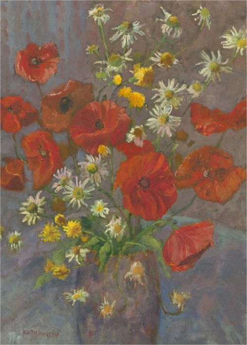 Keith Johnson (1931-2018) - Contemporary Oil, Poppies and Chamomile