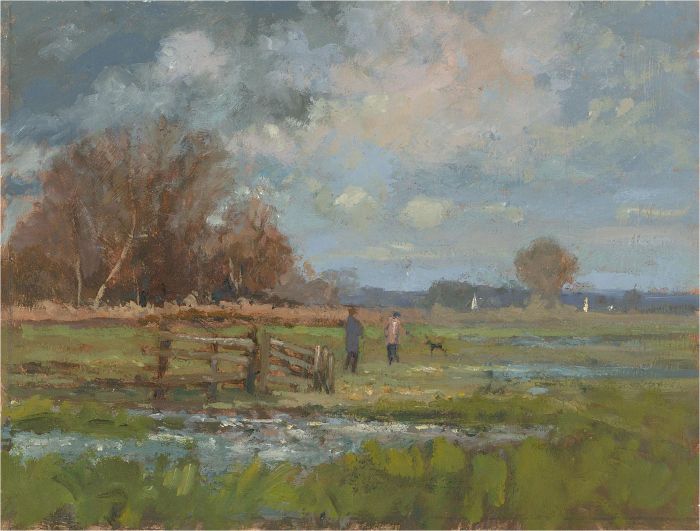 Keith Johnson (1931-2018) - Contemporary Oil, Winter Walk, Upton Marshes