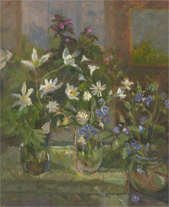 Keith Johnson (1931-2018) - 2009 Oil, Wood Anemones & Stitchwort