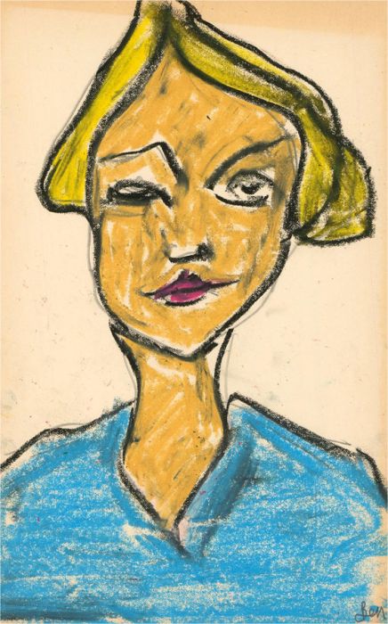Ben Carrivick - Contemporary Pastel, Figure in Light Blue Shirt