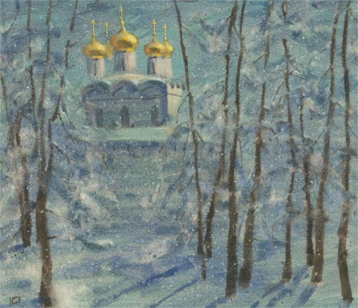 Fine Russian School 20th Century Pastel - Cathedral of the Dormition, Moscow