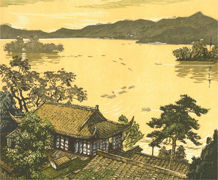 Chang Yang-hsi - 1954 Woodcut, View of the West Lake