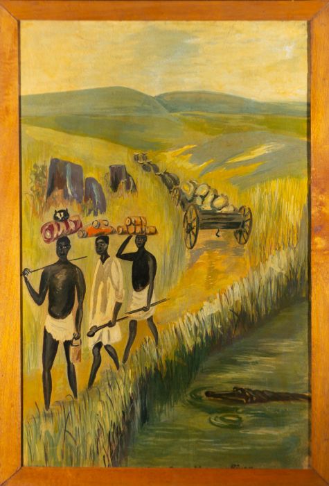 20th Century Gouache - African Farming Scene
