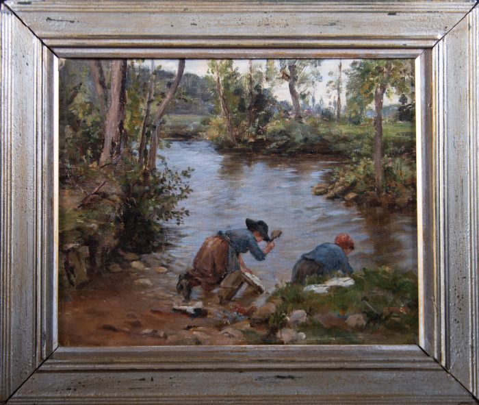 Early 20th Century Oil - Washing In The River
