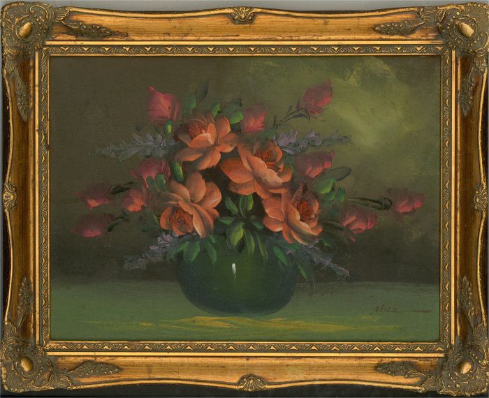 Alica - 20th Century Acrylic, Vase of Flowers