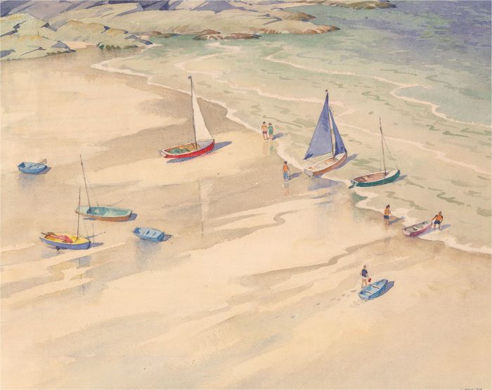 A. Taylor  - 20th Century Watercolour, Aerial Beach View