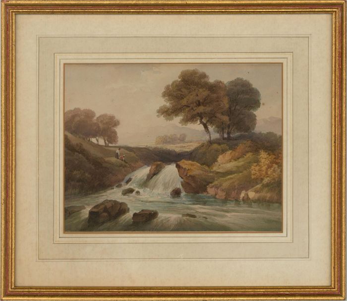 Early 20th Century Watercolour - Figures by a Waterfall