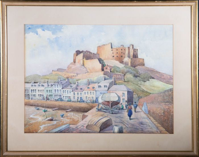 A.E. Nobbins FRSA - 1963 Watercolour, Gorey Pier, Jersey