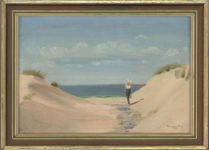 Stewart Charles Hine (1928-2018) - 1985 Oil, Walking on the Beach