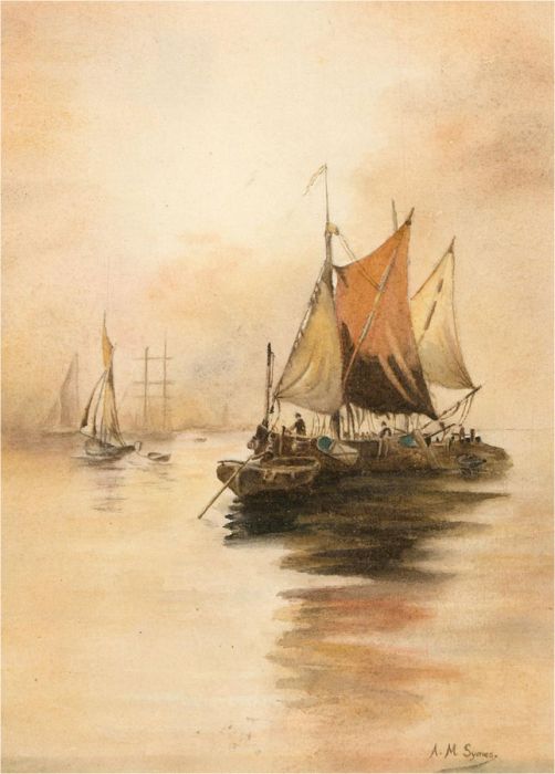 A.M. Symes - Early 20th Century Watercolour, Boats at Sunset