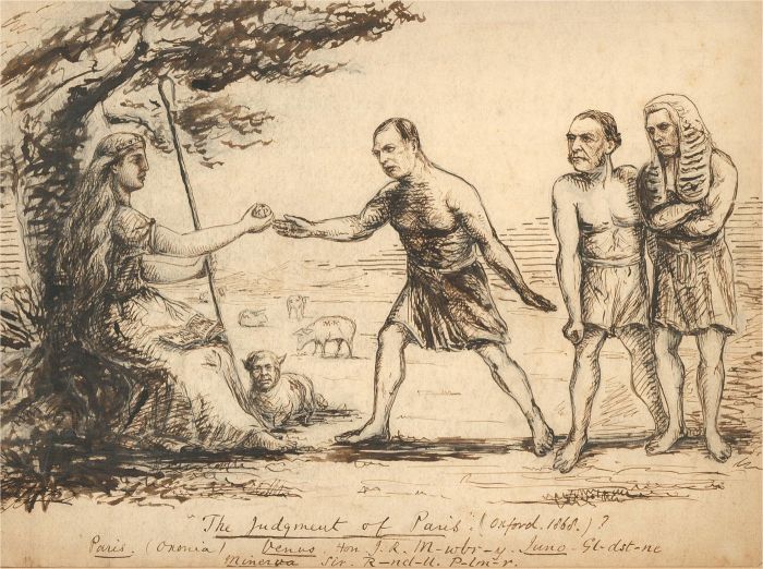 1868 Pen and Ink Drawing - The Judgement Of Paris