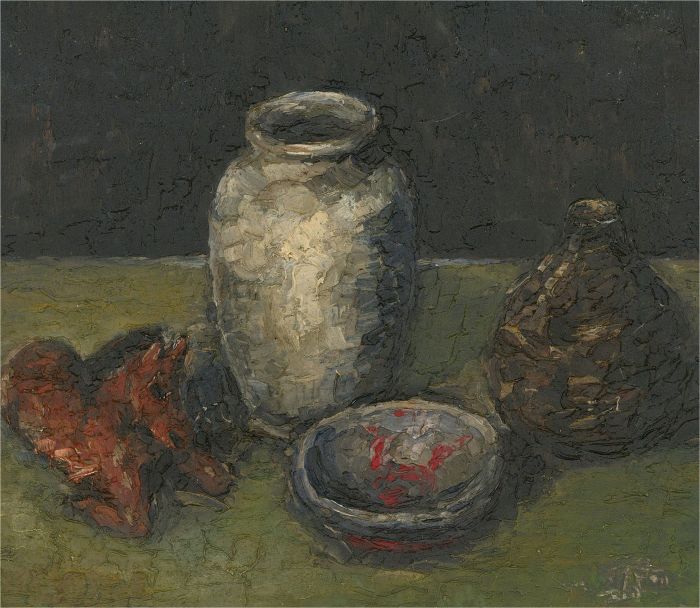 20th Century Oil - Still Life on Green Cloth
