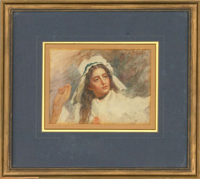 Late 19th Century Watercolour - Pretty Woman In White