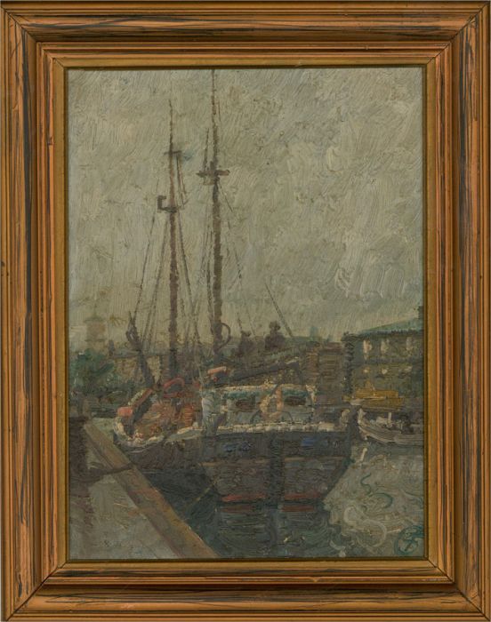 Early 20th Century Oil - Quay in Copenhagen