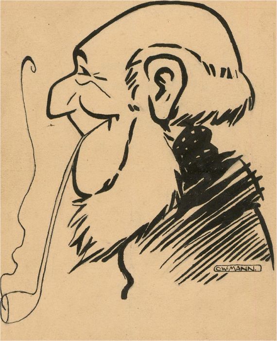 Charles W. Mann (b.1925) - 1938 India Ink, Jolly Old Man And His Pipe