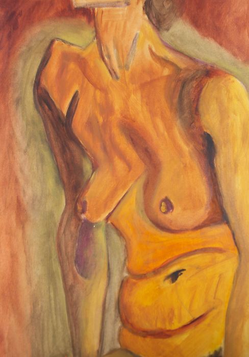 Eddie Bianchi (fl.1975-95) - Contemporary Oil, Nude Torso In Orange