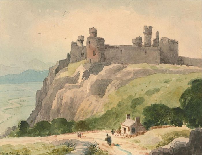 Walter Danks (fl.1882-1918) - 1883 Watercolour, Castle on the Cliffs