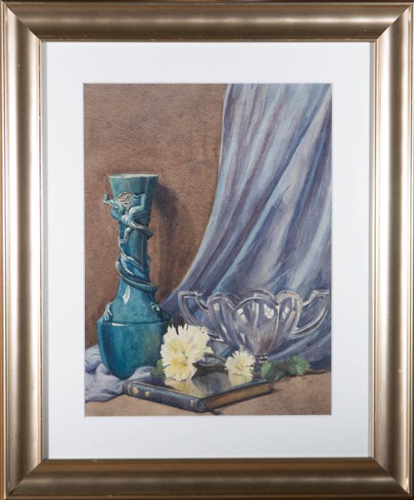 D.H. Sexton - Bloomsbury School 1917 Watercolour, Still Life with Blue Vase