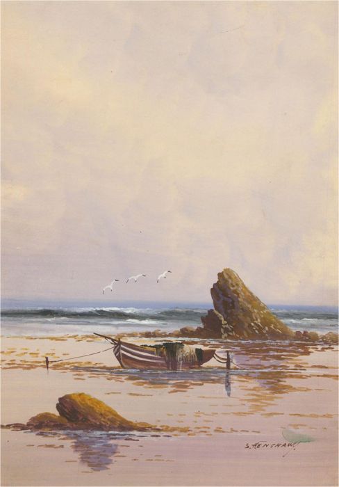 S. Henshaw - 20th Century Gouache, Beached Boat